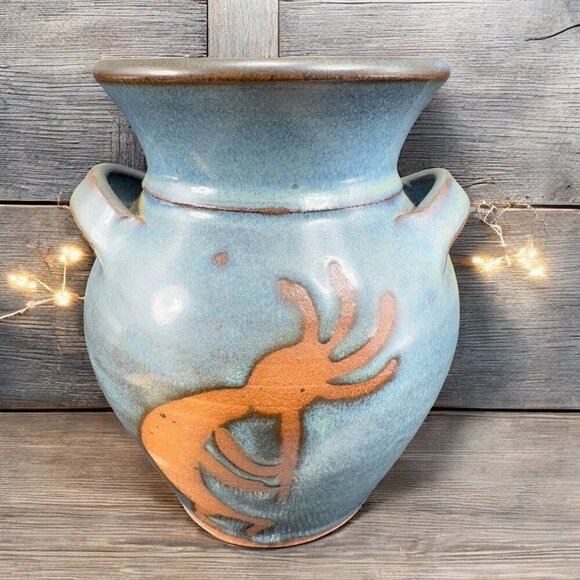 Hand Made RedWare Pottery Vase Vessel Salado Texas Kokopelli Pattern Signed Vase - Picture 1 of 13